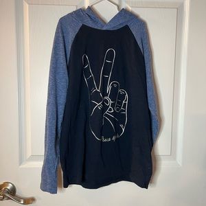Old Navy Boys Blue Peace Out Hoodie Shirt L 10-12